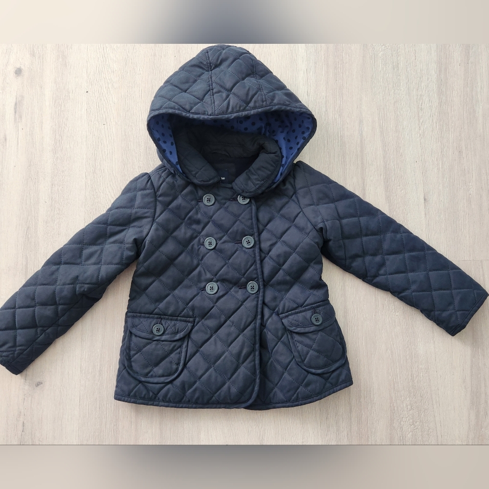 GAP Navy Quilted Hooded Kids Coat